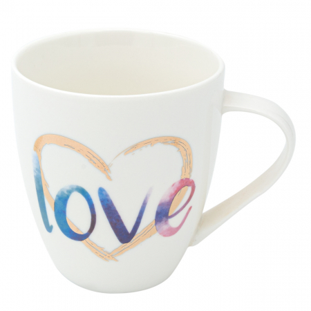 Bucătărie - Cană albă ”Love” din porțelan superior. 470ml