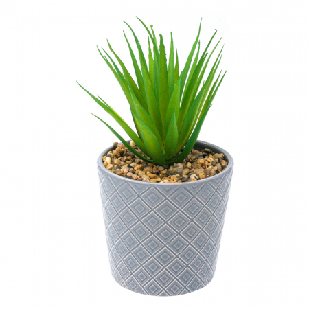 Decor de mobila - Ghiveci din ceramică gri cu plantă artificială