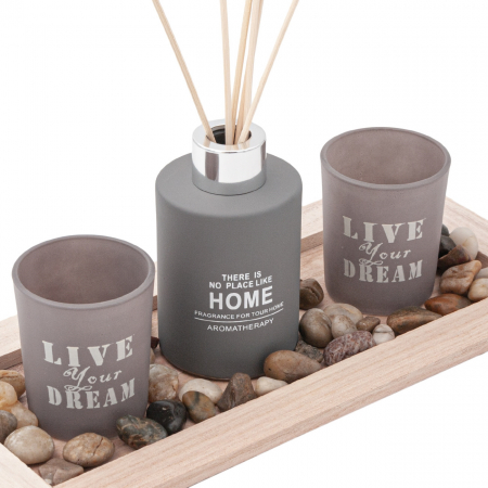 Decor de mobila - Set  lumânări pe suport din lemn