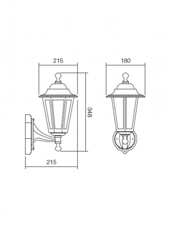 Aplică în sus de exterior,negru.180 x 215 x 348 mm. [1]