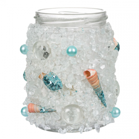 Decor de mobila - Borcan decorativ cu cristale si perle,turcoaz,8x11 cm