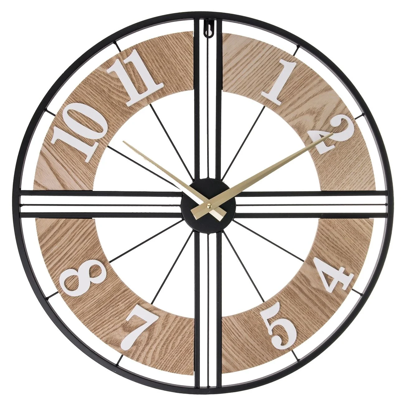 Decor Interior - Ceas de perete “WoodMetal” metalic cu margine din lemn, Ø55 cm