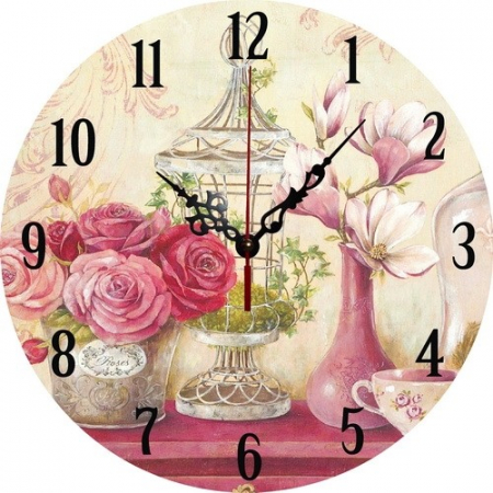 Decor de perete - Ceas de perete, analog, rotund, din lemn - 34cm