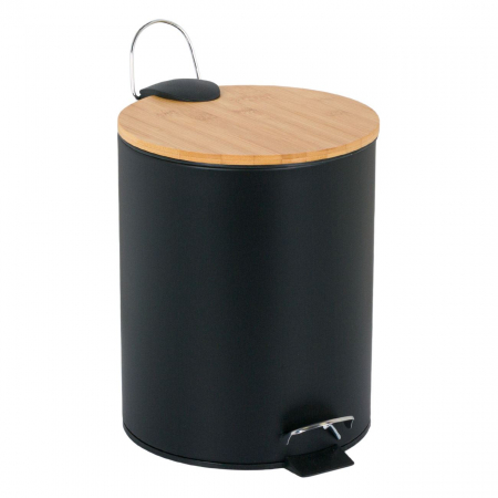 Seturi baie și accesorii - Coș pentru baie metalic-capac negru din bambus-5 lt