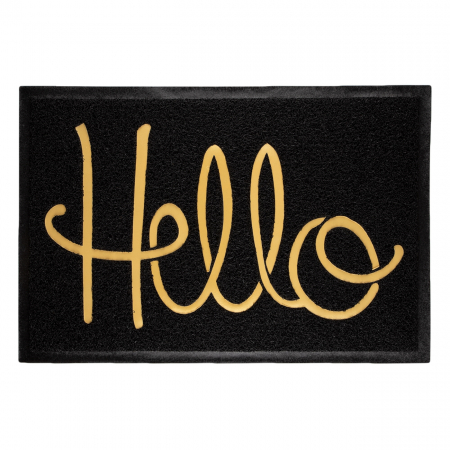 Covorase intrare - Covor de usa - exterior negru Auriu Mesaj "Hello" 60x40 cm