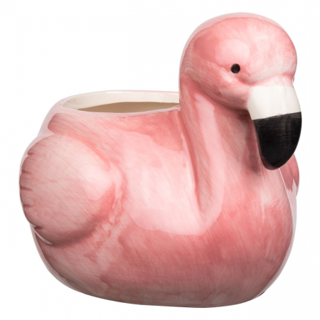 Decorațiuni pentru Gradină - Ghiveci din porțelan-Flamingo roz,19x13x14.5 cm