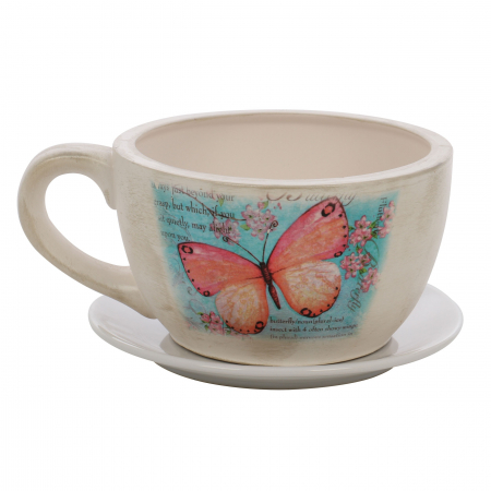 Ghivece și glastre - Ghiveci ceramic cană cu suport, rotund, 19 x 12 cm