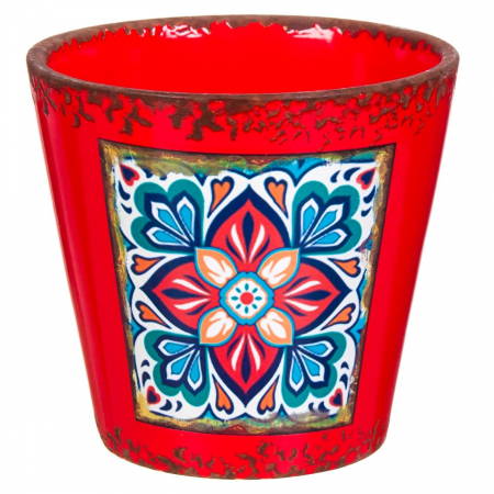 Decorațiuni pentru Gradină - Ghiveci ceramic roșu cu model-13x21 cm