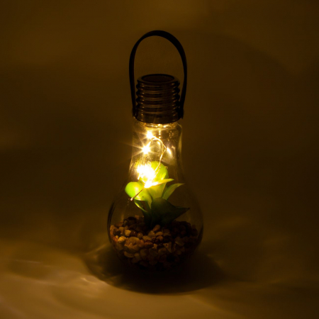 Lampă solară din sticlă cu flori și pietre  9x18 cm [2]