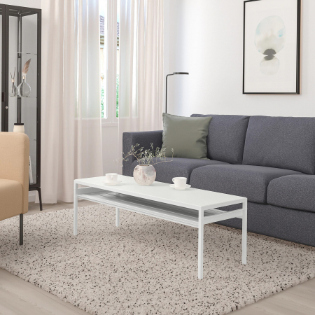 Măsuță de cafea cu blat reversibil, albă - 120x40cm [1]