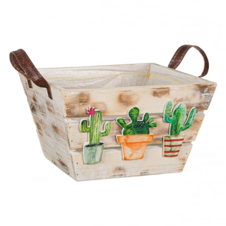 Decorațiuni pentru Gradină - Ghiveci din lemn cu mâner Cactus 21x21x12 cm