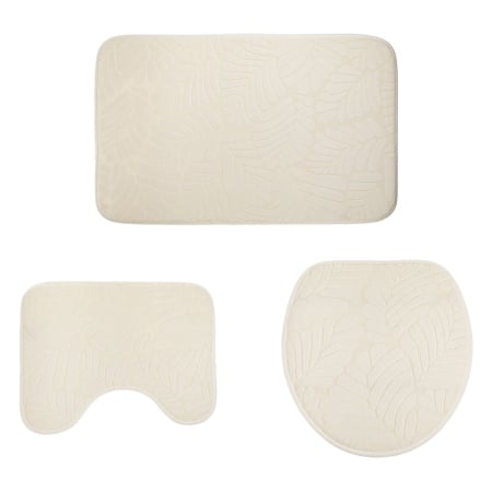 Covorase baie - Set covorașe baie “LeafLux” bej, 3 piese, frunze reliefate, antiderapant