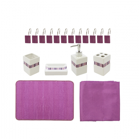 Seturi baie și accesorii - Set accesorii pentru baie, mov 18 piese