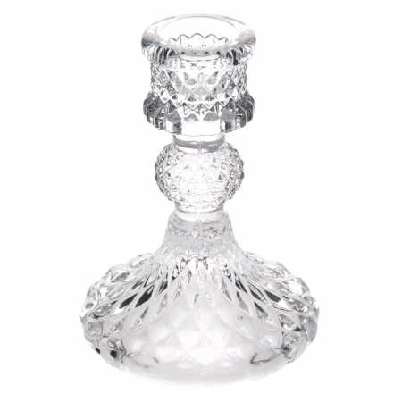 Decor de mobila - Sfeșnic din sticlă, transparent cu model, 7,5x10,5 cm