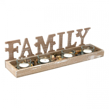 Lumânări și Suporturi - Suport pentru lumânări din lemn, sfeșnice și pietre decorative”FAMILY”-38.5x9.5x10 cm