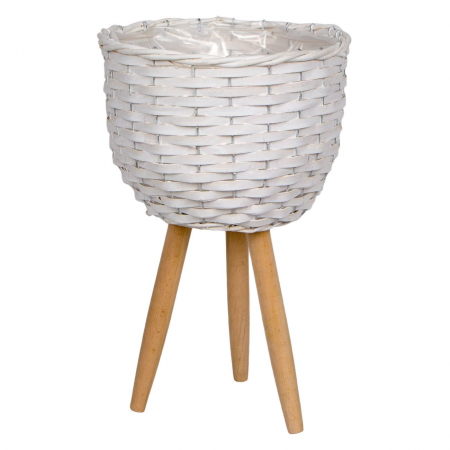 Decorațiuni pentru Gradină - Coș împletit, de culoare alb și picioare crem, pentru plante-26x44 cm