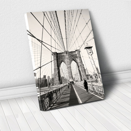 Alb - Negru - Tablou Canvas - Broklyn Bridge