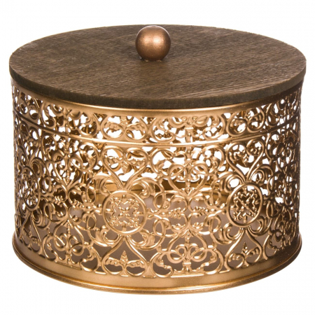 Accesorii pentru servire - Suport cu capac din metal auriu pentru bomboane 15x12 cm