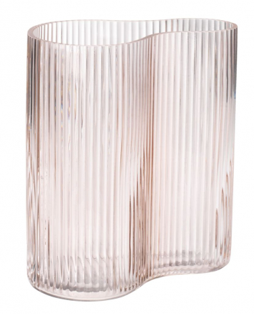 Vază decorativă din sticlă, roz cu striații 18x21cm [0]