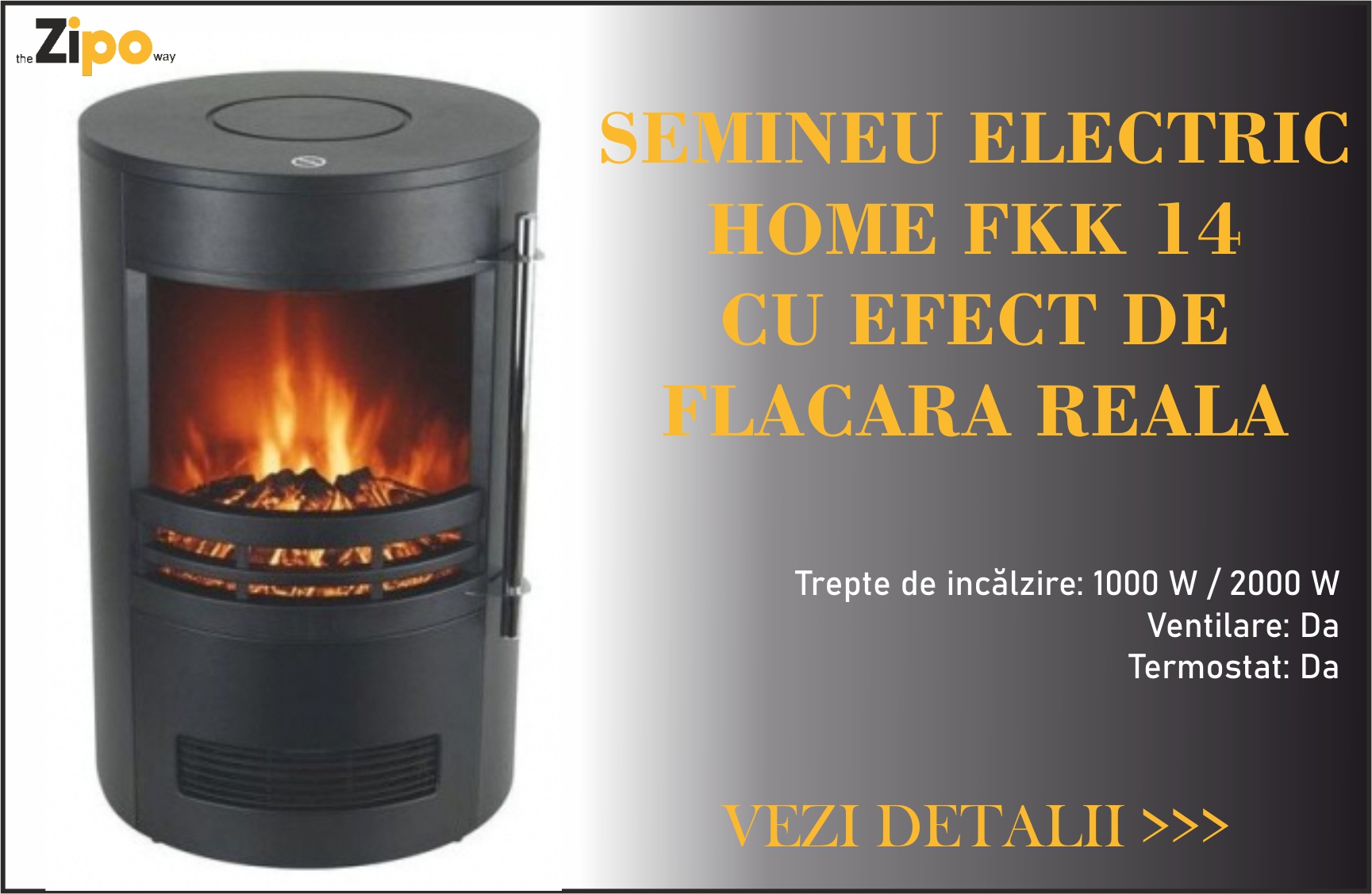 Semineu electric Home FKK 14 cu efect de flacara reala