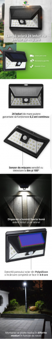 Lampa solara de perete cu senzor de miscare si 24 leduri SMD 3W 460lm [2]