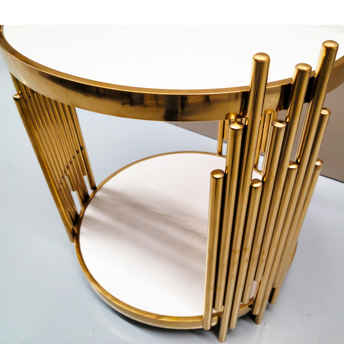 Masuta Decorativa Rotunda Aurie, Baza Ceramica  ALB/AURIU LIMERIK [2]