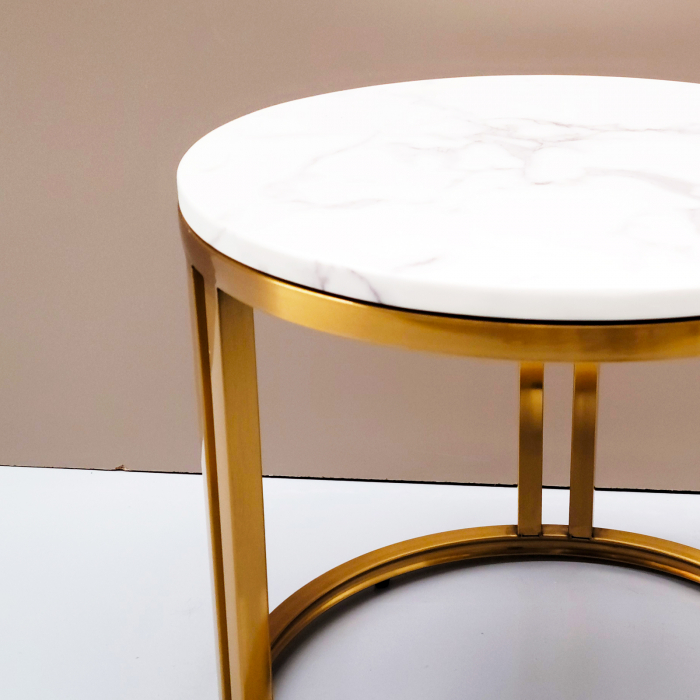 Masuta Decorativa Rotunda Aurie, Baza Ceramica  ALB/AURIU [2]