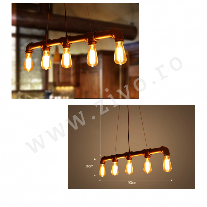 Lustra Teava Industriala 5xE27 STEAMPUNK [5]