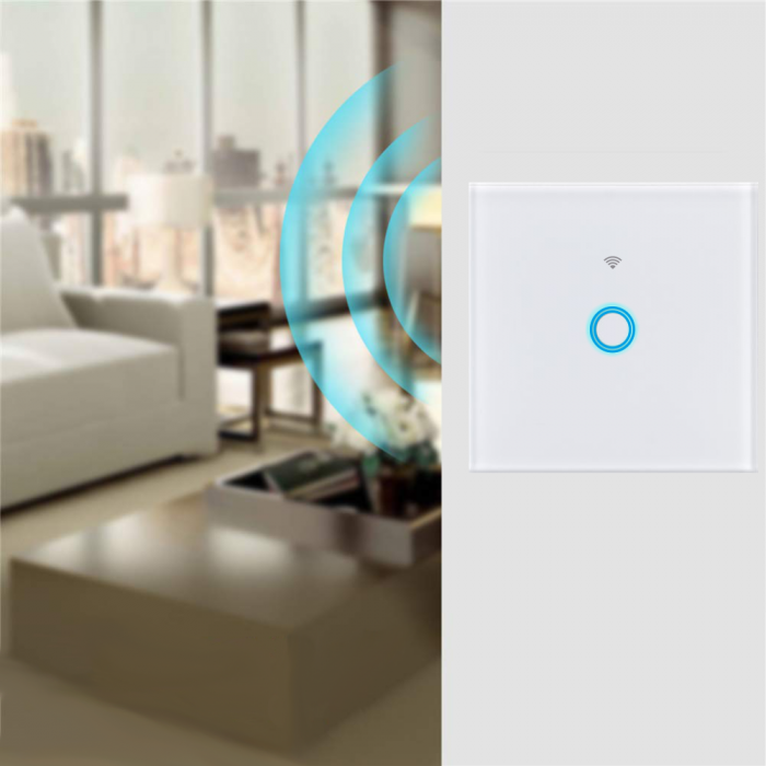 Intrerupator touch simplu WI-FI, sticla securizata, alb [3]