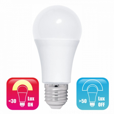 Becuri LED - Bec LED cu Fotocelula, model glob A60, 9W=85W, 6400k, lumina rece