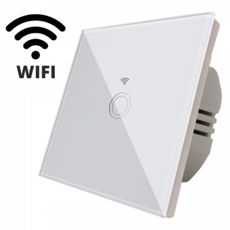 Intrerupatoare TOUCH - Intrerupator touch simplu WI-FI, sticla securizata, alb