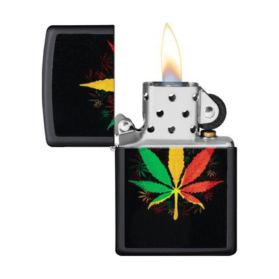 Bricheta originala Zippo, Cannabis Design Rastafari Matte Black [2]