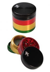 Grindere tutun si ierburi - Grinder metalic 'Black Leaf' Rasta, 4 parti, Ø39mm