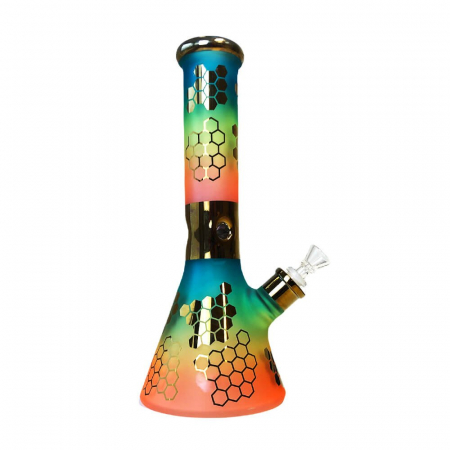 Bonguri - Bong sticla, Black Sheep, Rainbow Bee Hexagon Triple Glass, 32cm