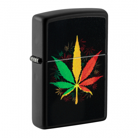 Altele - Bricheta originala Zippo, Cannabis Design Rastafari Matte Black