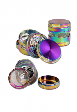 Grindere tutun si ierburi - Grinder metalic 4 Parti, Cu View, Multicolor, Ø62mm