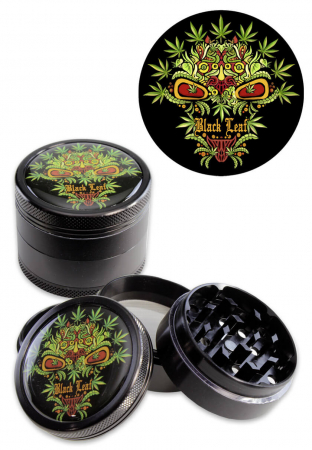 Grindere tutun si ierburi - Grinder metalic 'Black Leaf' Leaf Skull, 4 parti, Ø50mm