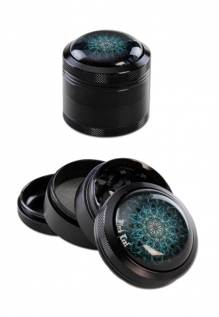 Grindere tutun si ierburi - Grinder metalic Black Leaf, Mandala, 4 parti, Negru, Ø50mm