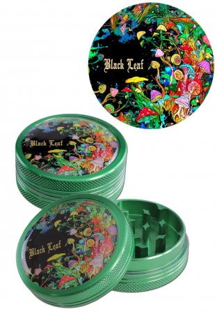 Grindere tutun si ierburi - Grinder metalic 'Black Leaf' Mushroom, 2 parti, Ø50mm