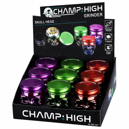 Accesorii - Grinder metalic, Champ-High, Skull Head, 3 Parti, Ø42mm