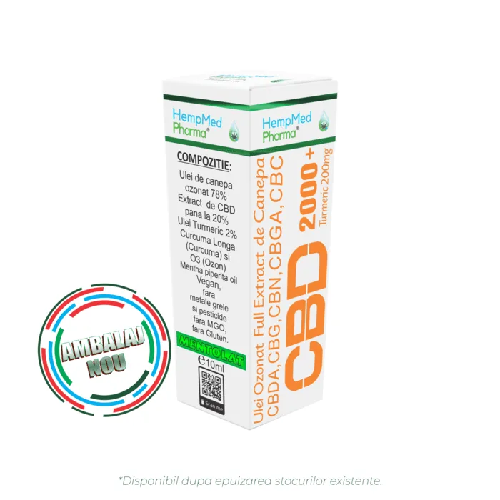 Ulei ozonat cu CBD - Ulei de Canepa Ozonat CBD 20%, 2000mg, HempMedPharma, 10ml