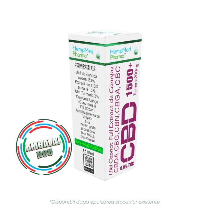 Ulei Ozonat cu CBD - Ulei de Canepa Ozonat CBD 15%, 1500mg, HempMedPharma, 10ml