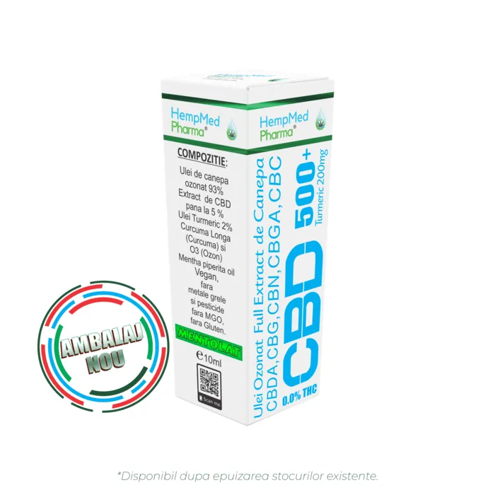 Ulei CBD - Ulei de Canepa Ozonat CBD 5%, 500mg, HempMedPharma, 10ml