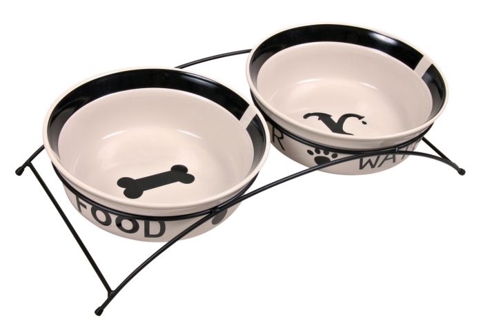 Set 2 Castroane Ceramice Cu Suport Metalic, 2x2.6 l/Ã¸ 25 cm/54x12x24 cm, Alb/Negru, 24643 [2]