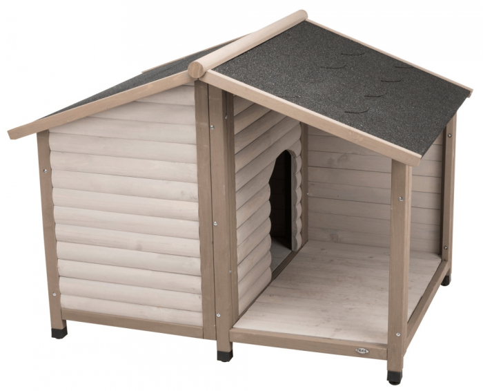 Casuta Lodge Din Lemn Pentru Caini, M-L: 130x100x105 cm, Gri, 39517 [2]