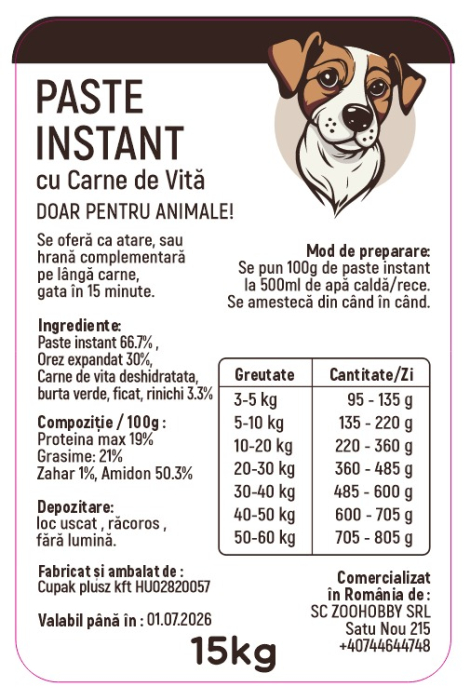Cupak Paste Instant pentru Caini Cu Carne de Vita 15 kg [4]