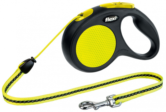 Lesa Flexi Neon, Snur, M: 5 m/20 kg, Negru/Galben Neon, 20912 [2]