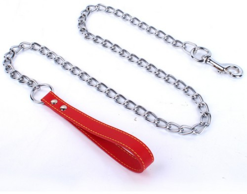 Lesa lant 4 mm/1,20 m & maner piele rosu [1]