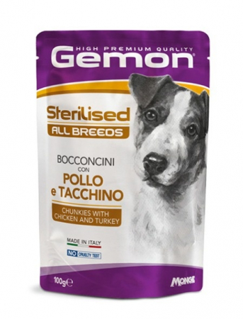 Hrana Umeda pentru Caini - 0650 GEMON D POUCHES-CHUNKIES STERIL CHICKEN&TURKEY 100GR