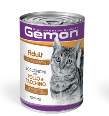 Hrana Umeda pentru Pisici - 0728 GEMON C POUCHES-CHUNKIES ADULT CHICKEN&TURKEY 415GR